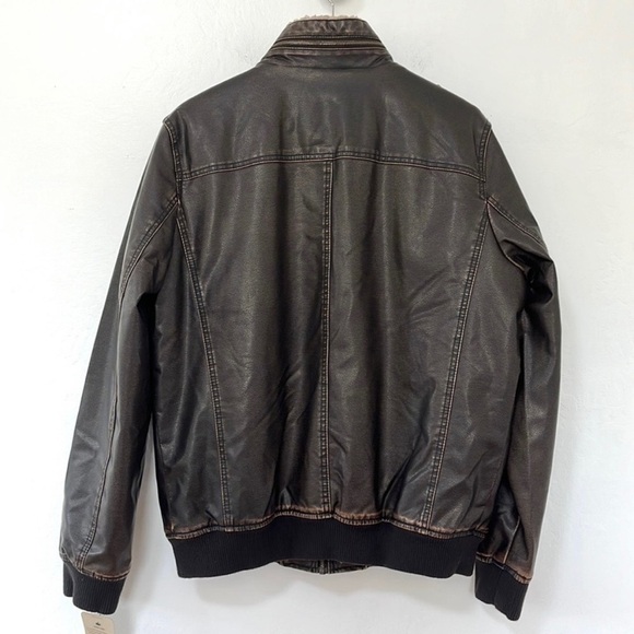 Levi’s Faux Leather Sherpa Lined Aviator Bomber Jacket Size M Brown Faux Leather - Picture 3 of 10